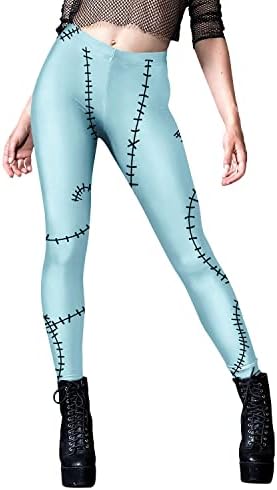 AOBUTE Halloween Costume Leggings Womens Sally Scary Stitched Printed Funny High Waist Party Tights XL