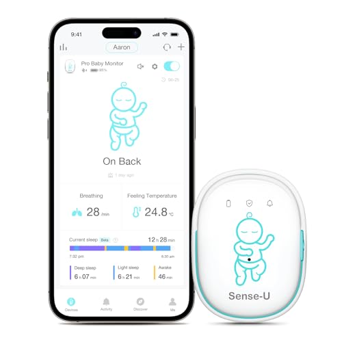 Sense-U Pro Baby Monitor – Breathing Movement, Rollover & Overheating Trackers for Better Sleep, Simple Clip-On Smart Sleep Monitor with Arousal Vibration, Audible Alerts & Sleep Analysis