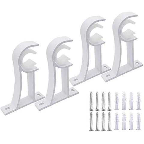 Curtain Rod Holders, Curtain Rod Bracket Set of 4 Rod Brackets White Heavy Duty Single Drapery Rod Holder With Screws, Curtain Holders Hooks For Wall Curtain Brackets For 1-1.2 Inch Curtain Rod Cover