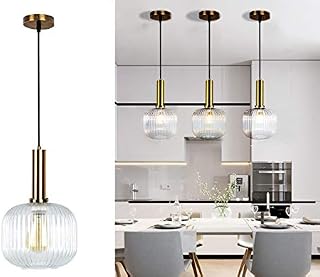 Modern Glass pendant light with A Vintage brass Lamp Holder,Ceiling Lighting Glass Light Fitting,The Perfect Pendant Light for Bar Restaurant Coffee Shop and Home Use,Diameter20cm,1Light