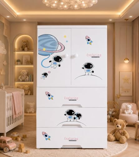 Image of HIWARE Premium Modular Wardrobe for Bedroom, Kids Room and Home | Spacious Clothes Storage Cabinet with Drawers and Shelves | Modern Stylish Design, Heavy Duty, Multiuse Organizer- SJ6514-STARRY Sky