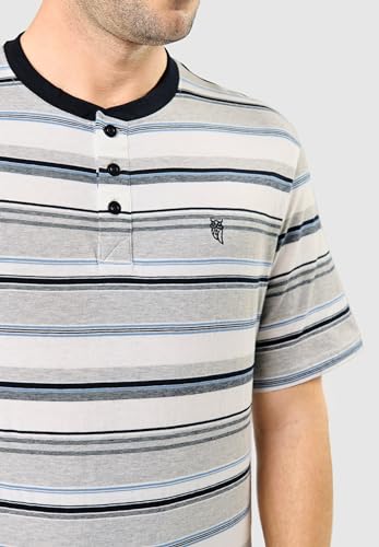 El Búho Nocturno Mens Pajama Set Short Sleeve Summer Knit Striped Pajama Set for Men, 81% Cotton, 19% Polyester, Grey 3081, L4