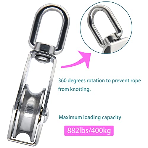 M50 Single Pulley Block, 2 Pack Heavy Duty 304 Stainless Steel Pulley Roller, Pulley Crane Swivel Hook, Wheel Swivel Rigging Lifting Wheel Fixed Pulley for Wire Rope Loading 882lbs/400kg - Thumbnail 5
