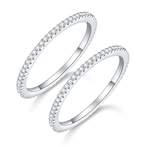 MINDDHA 2-Pack Stacking Rings Stackable Eternity Bands for Oura Gen 4/Oura Gen 3, Cubic Zirconia Simulated Diamond Oura Ring Stack for Women, Silver Color-1.5mm Band Size 7