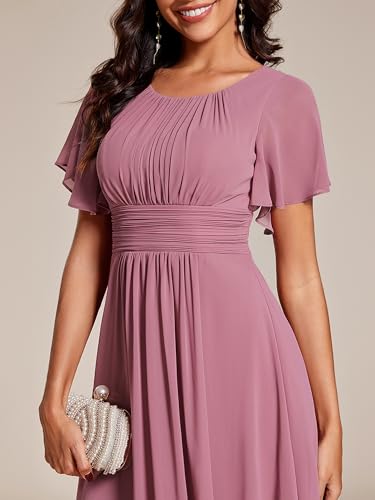 Image of Ever-Pretty Women's Chiffon Crew Neck Empire Waist Wedding Guest Dress Summer Short Sleeve Semi Formal Dresses 02053