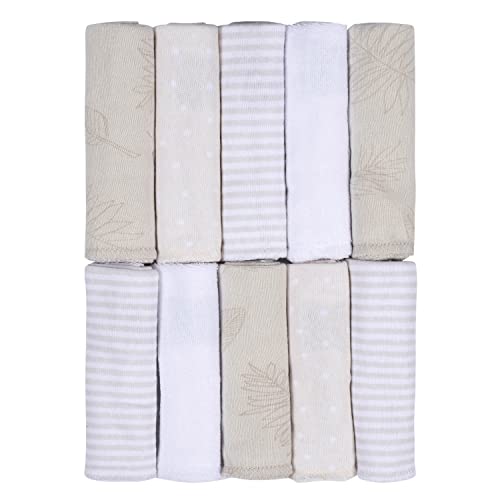 Image of Just Born Boys and Girls Newborn Infant Baby Toddler Soft Bath Baby Washcloth Multi Pack, Natural Leaves, 10 Pack