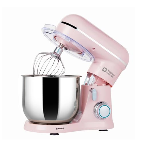 Kitchen in the box Kompakte Küchenmaschine 3,5 L, Rührmaschine & Knetmaschine mit 10 Geschwindigkeiten, Leichte Teigmaschine mit Knethaken, Rührhaken & Schneebesen, ideal für kleine Küchen, Rosa