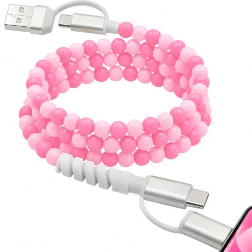 Image of 4-in-1 Beaded Charging Cable, MFi Certified, Works with CarPlay, 3.3FT 60W Fast Charger Cord for iPhone 17 /16 /15 /14 /13 /12 /11, iPad, Samsung, Android and More (Pink Swirl)