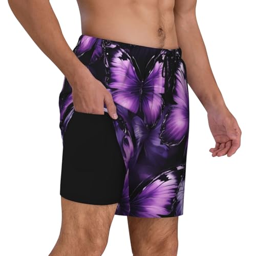 Short de bain respirant violet et noir imprimé papillon - 6
