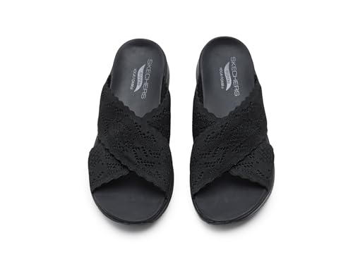 Skechers Skechers Women's ARCH FIT 2.0 SANDAL - STILL THE ONE, Crossover Knit Scalloped Slide, Black/Black, 8M