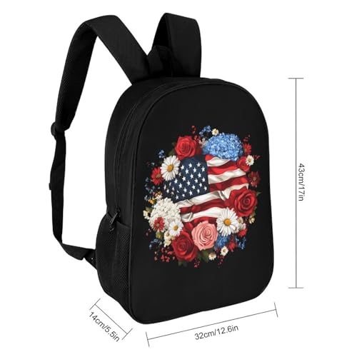 U.S. Flag Flower 17 Inch Backpack Classic Travel Daypack with Adjustable Shoulder Straps for Men Women2