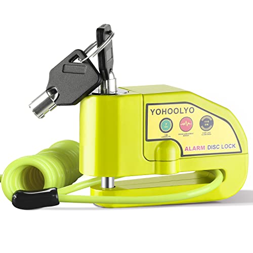 YOHOOLYO Alarm Disc Lock Motorcycle Disc Brake Lock Anti-Theft Waterproof 110 dB 7mm Pin 5ft Reminder Cable for Motorcycles Bike Scooter Carry Pouch