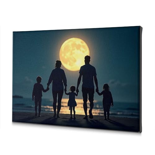 Tableau sur toile rustique famille plage pleine lune 30x40cm