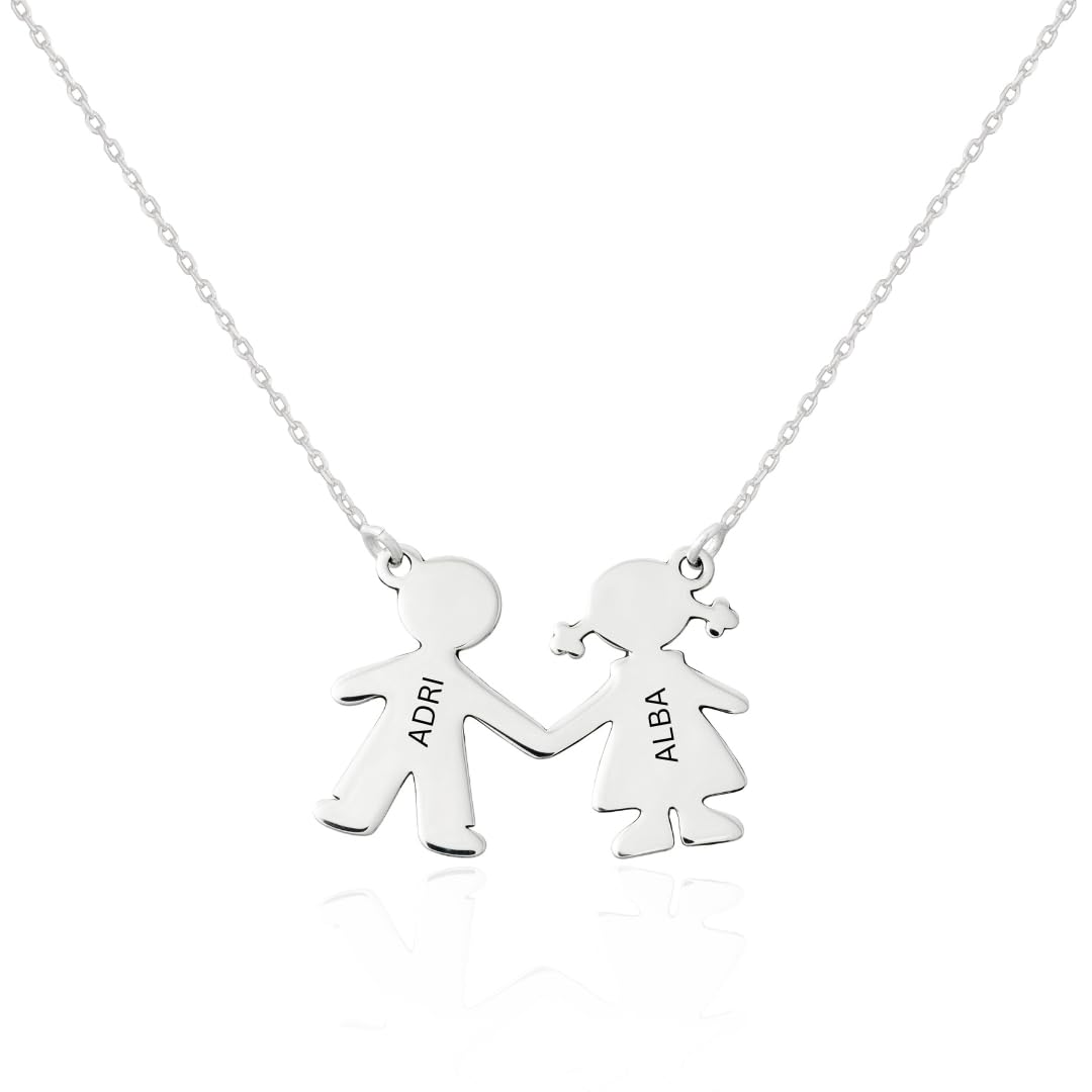 Collar con Niños o Niñas personalizado en Plata de Ley 925 y Bañado en Oro. Regalo para Madres, Abuelas, Día de la Madre, Navidad, Cumpleaños. Hecho en España.