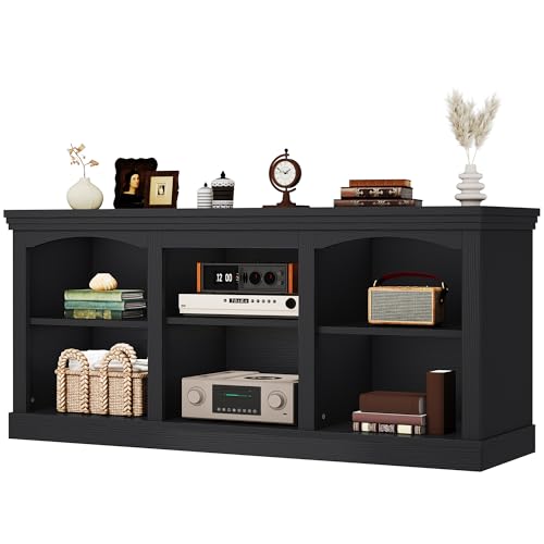 YITAHOME Farmhouse TV Stand for 75/80 Inch TV, Entertainment Center with Adjustable Shelf, Large TV Console Table for Living Room (Black)