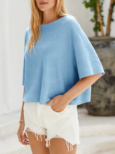 Image of Cicy Bell Womens Half Sleeve Sweaters Oversized Boat Neck Knitted Pullover Sweater Trendy Casual Loose Fit Fall Tops