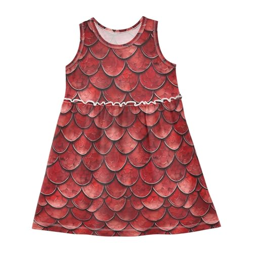 ALAZA Red Dragon Scale Animal Girls Dress Sleeveless Dresses Toddler Casual Dress Summer Sundress 2-8 Years