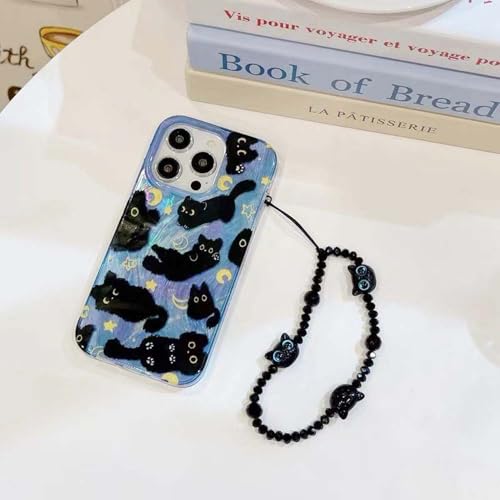 Fycyko Phone Case for iPhone 15 Pro Max Cute Cat Pattern Aesthetic Cool Girly with Phone Charms Strap Chain Protective Case for iPhone 15 Pro Max-Blue by Fycyko - Image 6