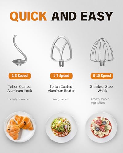 Facelle Impastatrice Planetaria, 1300W, 6,5 Litri Ciotola in Acciaio Inox, 10 Velocità, Pulse, Robot Da Cucina Multifunzione, Pane, Pizza e Dolci - immagine 6