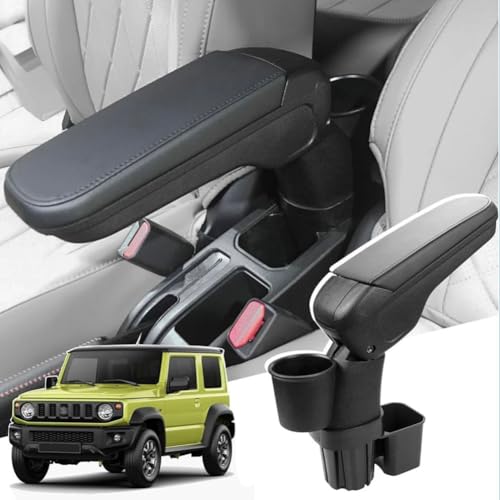 Special Armrest Box for Suz-uki Jimny Car Centre Console Armrest Box with Cupholder Black Leather with Cup Holder compatible with Jimny 3&5 Door Models