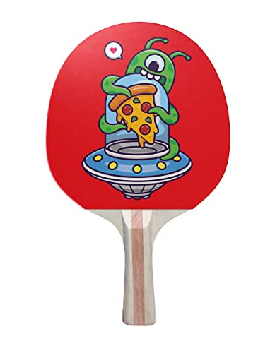 TigerTail Sports Alien Pizza Colorful Design Ping Pong Paddle, Premium 5 Ply Table Tennis Racket (Black on Back)