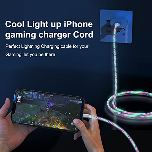 6Ft Led Light Up Flowing Iphone Charging Cable Flat Led Lightning Charge Cord [Mfi Certified ] Fast Charge&Sync Data Glowing Apple Charger Adapter For Car With Iphone 13/12 Pro Max/11 Pro/Xr/X/8/Ipad #TOP2