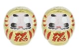 Made in Japan Tierra Zen Set de 2 Darumas de la Riqueza medianos, Oro, 6.6x5x5 cm