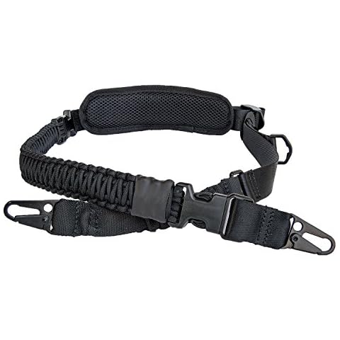 Hongmei Outdoors 550 Paracord 2 Point Rifle Sling Adjustable Gun Strap with Shoulder Pad Traditional Two Point Sling with Upgraded HK Hook Cover
