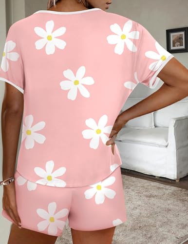 Image of Ekouaer Women Pajama Set Casual Shorts Sets Short Leeve Lounge Set | Soft Sleepwear Top and Shorts for Daily Wear, Home, Party for Mom, Wife