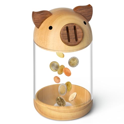 Wooden Piggy Bank for Kids, Cute Money Coin Bank for Boys Girls Toddler, Unbreakable Saving Money Jar Birthday for Kids