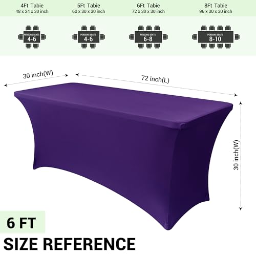 Image of Obstal 6ft Stretch Spandex Table Cover - 4 Pack Universal Rectangular Fitted Tablecloth Protector for Wedding, Banquet and Party (Dark Purple, 72L x 30W x 30H Inches)