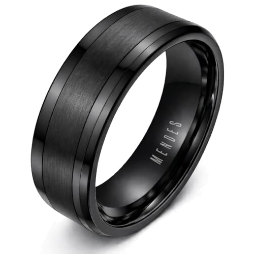 Bague en tungstène pour homme de 8 mm avec rayures noires polies