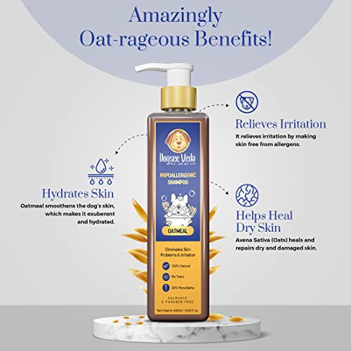 Image of Dogsee Veda Oatmeal Hypoallergenic Dog Shampoo 200 ml | Anti-Itch, Anti-Inflammatory & Moisturizing | Ayurvedic, Sulfate-Free & Paraben-Free | Pet Shampoo for Sensitive Skin| Safe for Puppy, Labrador