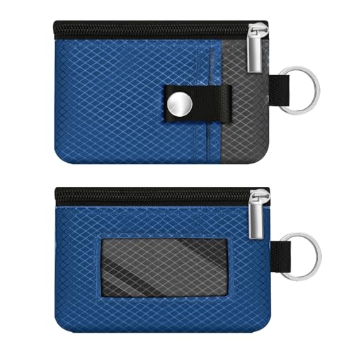 Image of Minimalist RFID Blocking Small Wallet with ID Window,WaterResistant Zip Id Case Wallet with Lanyard Keychain for Cards,Cash,Travel,Women,Men (Electric Blue /DarkGrey)