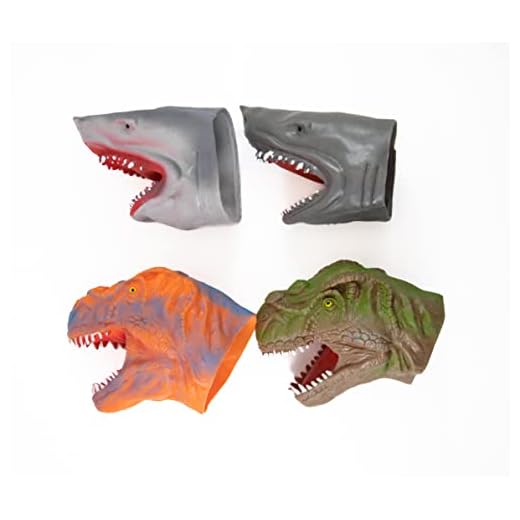 Dinosaur & Shark Combo Pack Hand Puppet (2 of Each) 4 Total Realistic Soft Rubber Interactive Hand Toy