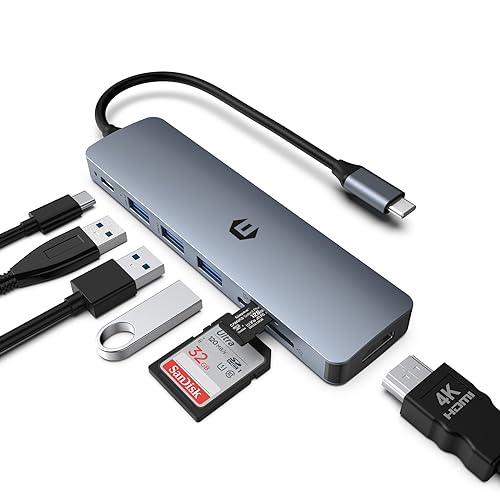 USB C HUB, Tymyp 7 in 1 Laptop Multiport Adapter Hub, Featuring HDMI Output, 100W PD, 3 x USB 3.0 Ports, SD/TF Reader, Compatible for USB C Laptops Dell XPS/HP/Surface and More