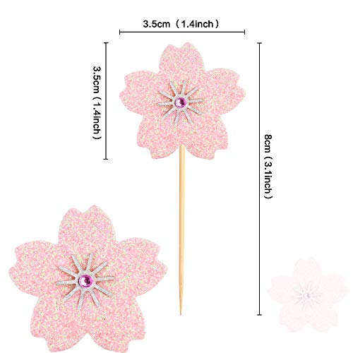 Keaziu 30Pcs Cherry Blossoms Cupcake Toppers Pink Flower Cupcake Picks Birthday Party Cupcake Picks Anniversary Party Decorations Supplies #TOP5
