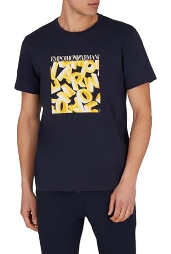 EMPORIO ARMANI Round-Neck T-Shirt Camiseta, Letras con Estampado Azul, M para Hombre