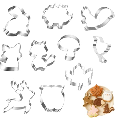 Lot de 10 Emporte Pièces Animaux de la Forêt, Automne Fondant Biscui, Écureuil, Champignon, Oiseau, Lapin, Hérisson, Feuille d'Érable, Chevreuil, Renard, Chouette