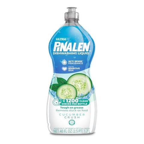 PINALEN Dishwashing Liquid Soap - Food & Grease Eliminating Dish Soap, Safe for Sensitive Skin - Cucumber Crush (40 Fl. Oz) Cover