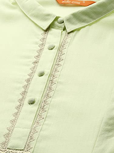 Image of INDO ERA Embroidered A-Line Cotton Kurta for Women (KT4YL4449)