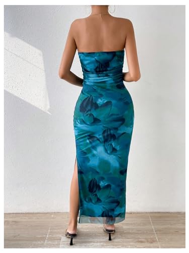 Image of GORGLITTER Women's Floral Strapless Bodycon Wedding Guest Dress Vacation Summer Birthday Tropical Maxi Long Sun Dresses