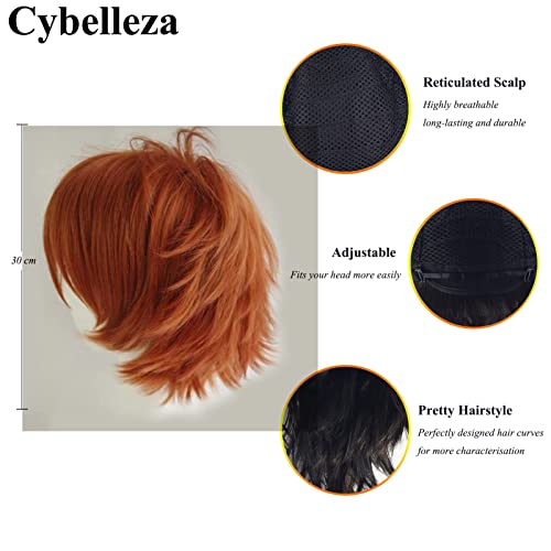 Cybelleza Anime Cosplay Wig, Short Ginger, Synthetic Curly Straight, Layered Fluffy, 135g, Adjustable Cap, Heat Resistant, Unisex - Image 2