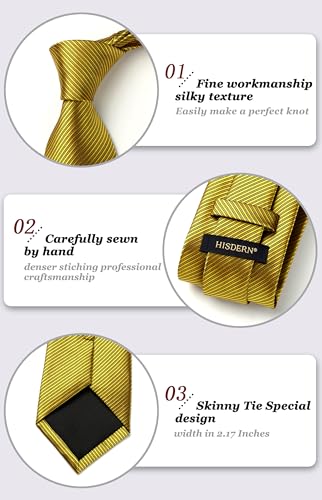 Image of HISDERN Stripe Tie Mens Ties with Pocket Square Set Classic 3.4'' Silk Formal Necktie Handkerchief for Business Wedding