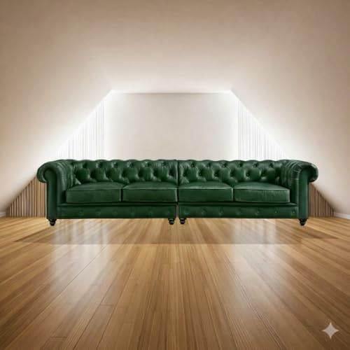 Image of Classic Leatherette Chester Sofa Set Button Tufted, Classic Style Sofa Set for Living Room, Office, and Hallway Colour (Bottle Green Leatherette, 2+2=4 Seater Sofa)