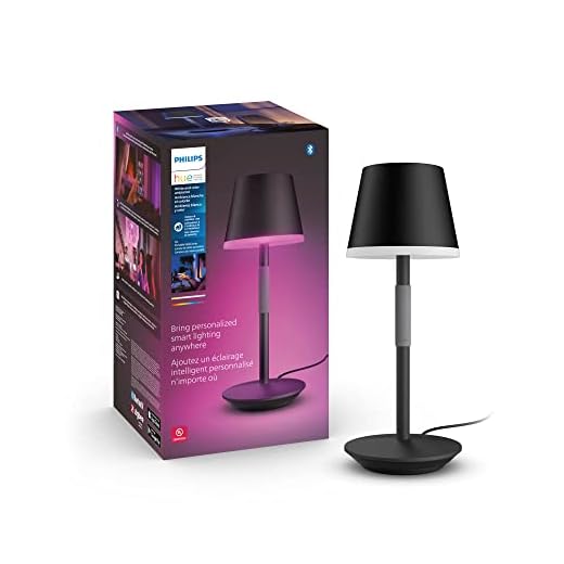 Philips White and Color Ambiance, lampe à poser portable Hue Belle, compatible Bluetooth, noire, fonctionne avec Alexa, Google Assistant et Apple Homekit