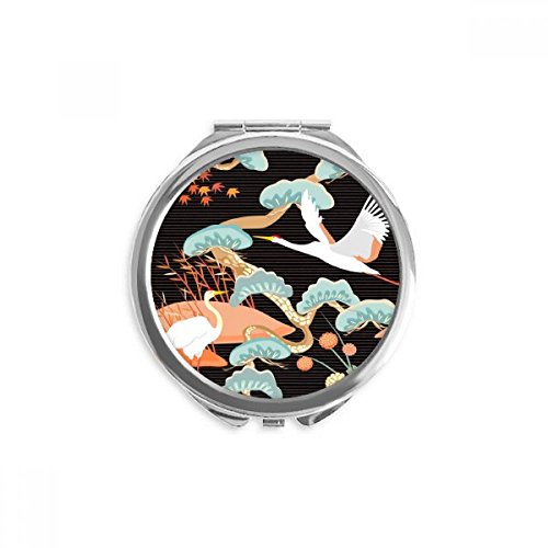Miroir de poche de précision avec illustrations grues et pivoines