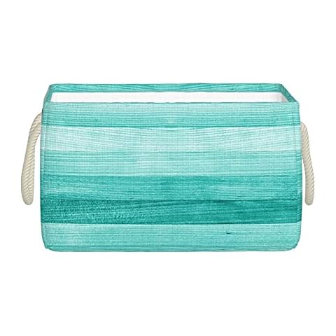 KiuLoam Large Foldable Storage Basket, Teal Turquoise Green Wood Print Decorative Storage Basket Fabric Storage Bin Organizer Bag With Handles For Office,Bedroom,Closet (15.7 X 11.8 X 9.8 Inch) Cover