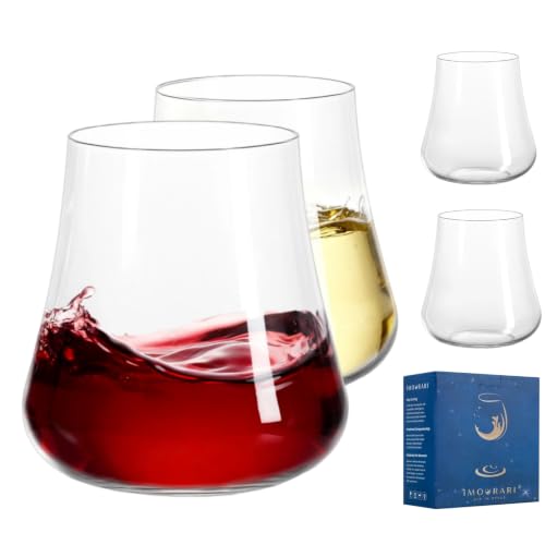 Imourari Large Stemless Wine Glasses 4 Set 600ml Lead-Free Crystal
