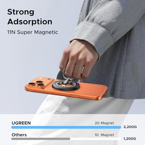 UGREEN Magnetic Phone Grip Ring Holder for MagSafe - 360°Rotating Phone Grip Stand, Dual-Sided Magnetic Cell Phone Finger Ring Kickstand Compatible with iPhone 17/16/15/14/13/12 Pro Max Air by UGREEN - Used condition - Image 3